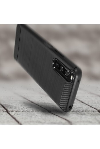 Cover in Silicone per Sony Xperia 10 IV Effetto Carbonio ed Alluminio Spazzolato - Nera