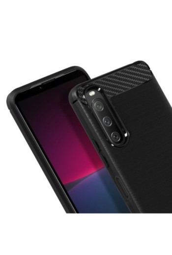 Cover in Silicone per Sony Xperia 10 IV Effetto Carbonio ed Alluminio Spazzolato - Nera