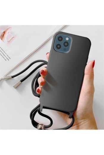 Cover Semirigida per iPhone 12 Pro Max con Cordino e Interno Soft-touch - Nera