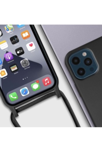 Cover Semirigida per iPhone 12 Pro Max con Cordino e Interno Soft-touch - Nera
