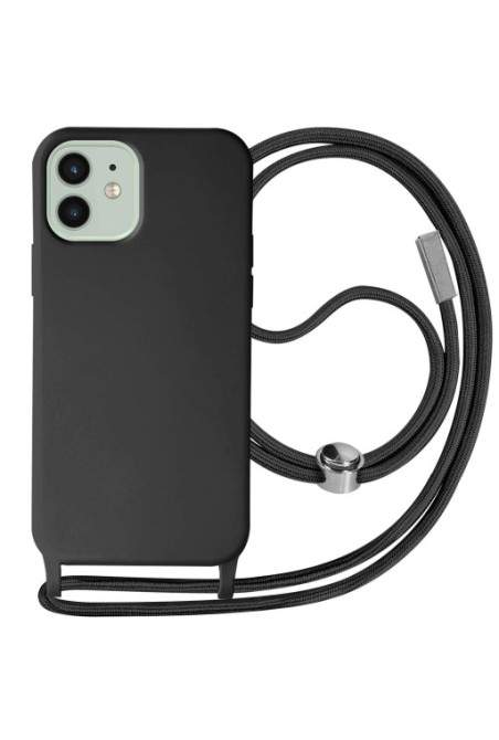 Cover Semirigida per iPhone 12 / 12 Pro con Cordino e Interno Soft-touch - Nera
