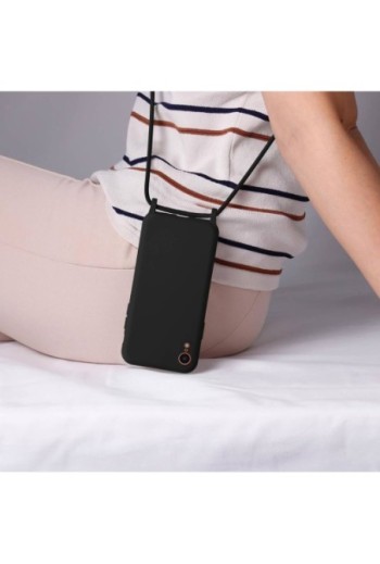 Cover Semirigida per iPhone XR con Cordino e Interno Soft-touch - Nera