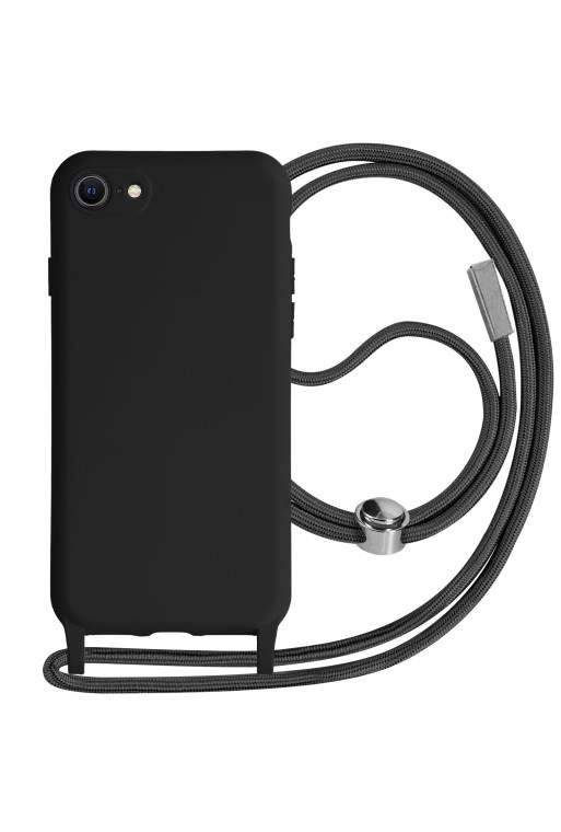 Cover Semirigida per iPhone 7 8 SE 2020/2022 con Cordino e Interno Soft-touch - Nera