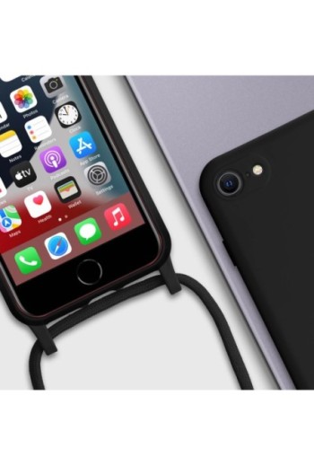 Cover Semirigida per iPhone 7 8 SE 2020/2022 con Cordino e Interno Soft-touch - Nera