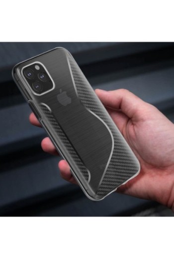 Cover Silicone gel design S-line Effetto Carbonio - Semitrasparente per Apple iPhone 11 Pro Max