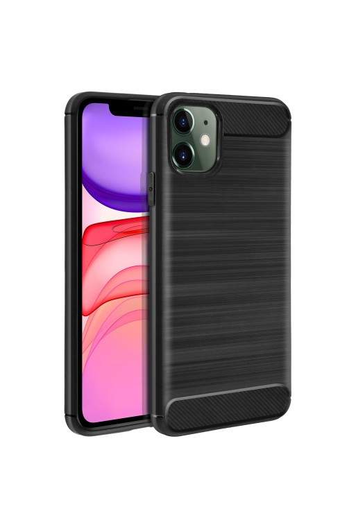 Cover protettiva Design Carbonio con effetto Spazzolato Silicone Gel - Nero per iPhone 11