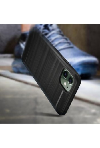 Cover protettiva Design Carbonio con effetto Spazzolato Silicone Gel - Nero per iPhone 11