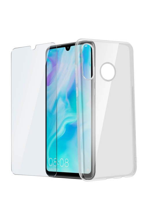 Protezione integrale 360°: Cover morbida trasp + pell vetro temp per Huawei P30 Lite