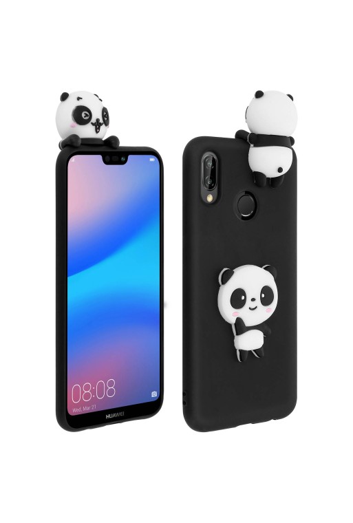 Cover protettiva Design 3D Panda Flessibile e Resistente - Nero per Huawei P20 Lite