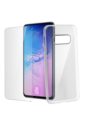 Protezione integrale 360°: Cover morbida trasp + pell vetro temp per Samsung Galaxy S10e