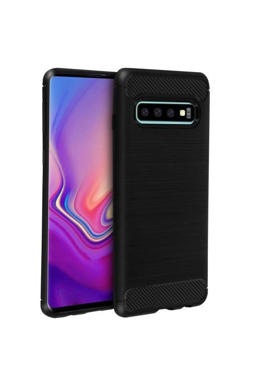 Cover Samsung Galaxy S10 Plus Silicone gel Effetto spazzolato Carbonio - Nero