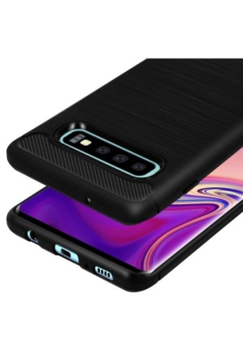 Cover Samsung Galaxy S10 Plus Silicone gel Effetto spazzolato Carbonio - Nero