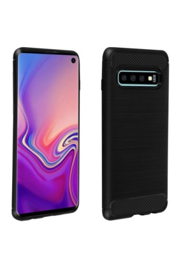 Cover Samsung Galaxy S10 Silicone gel Effetto spazzolato Carbonio - Nero