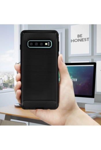 Cover Samsung Galaxy S10 Silicone gel Effetto spazzolato Carbonio - Nero