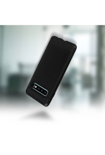 Cover Samsung Galaxy S10 Silicone gel Effetto spazzolato Carbonio - Nero