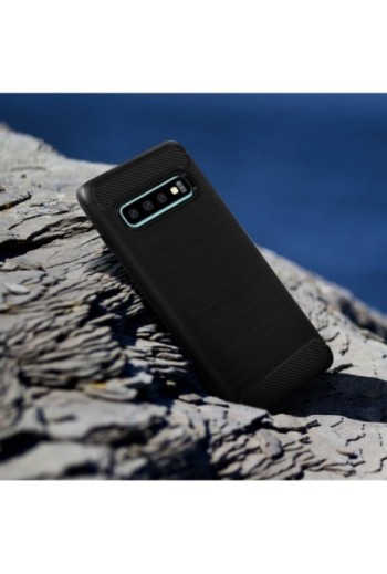 Cover Samsung Galaxy S10 Silicone gel Effetto spazzolato Carbonio - Nero
