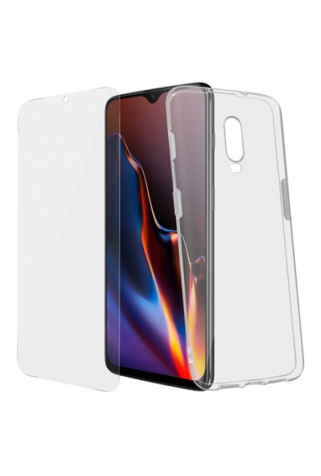 Protezione integrale 360°: Cover morbida trasp + pell vetro temp per OnePlus 6T