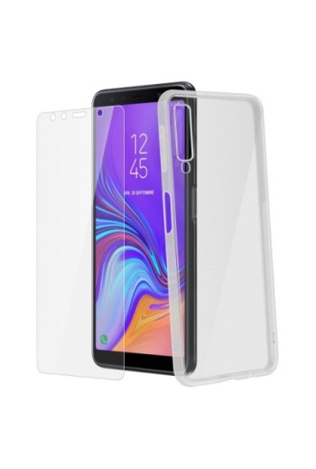 Protezione integrale 360°: Cover morbida trasp + pell vetro temp per Samsung Galaxy A7 2018