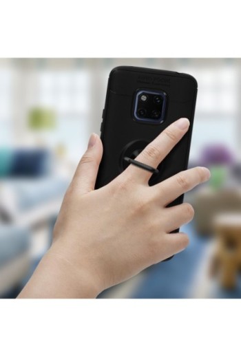 Cover Soft touch + Anello di supporto magnetico integrato - Nero p. Huawei Mate 20 Pro