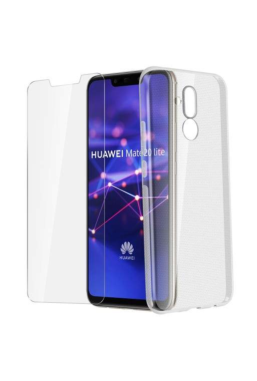 Protezione integrale 360°: Cover morbida trasp + pell vetro temp per Huawei Mate 20 lite